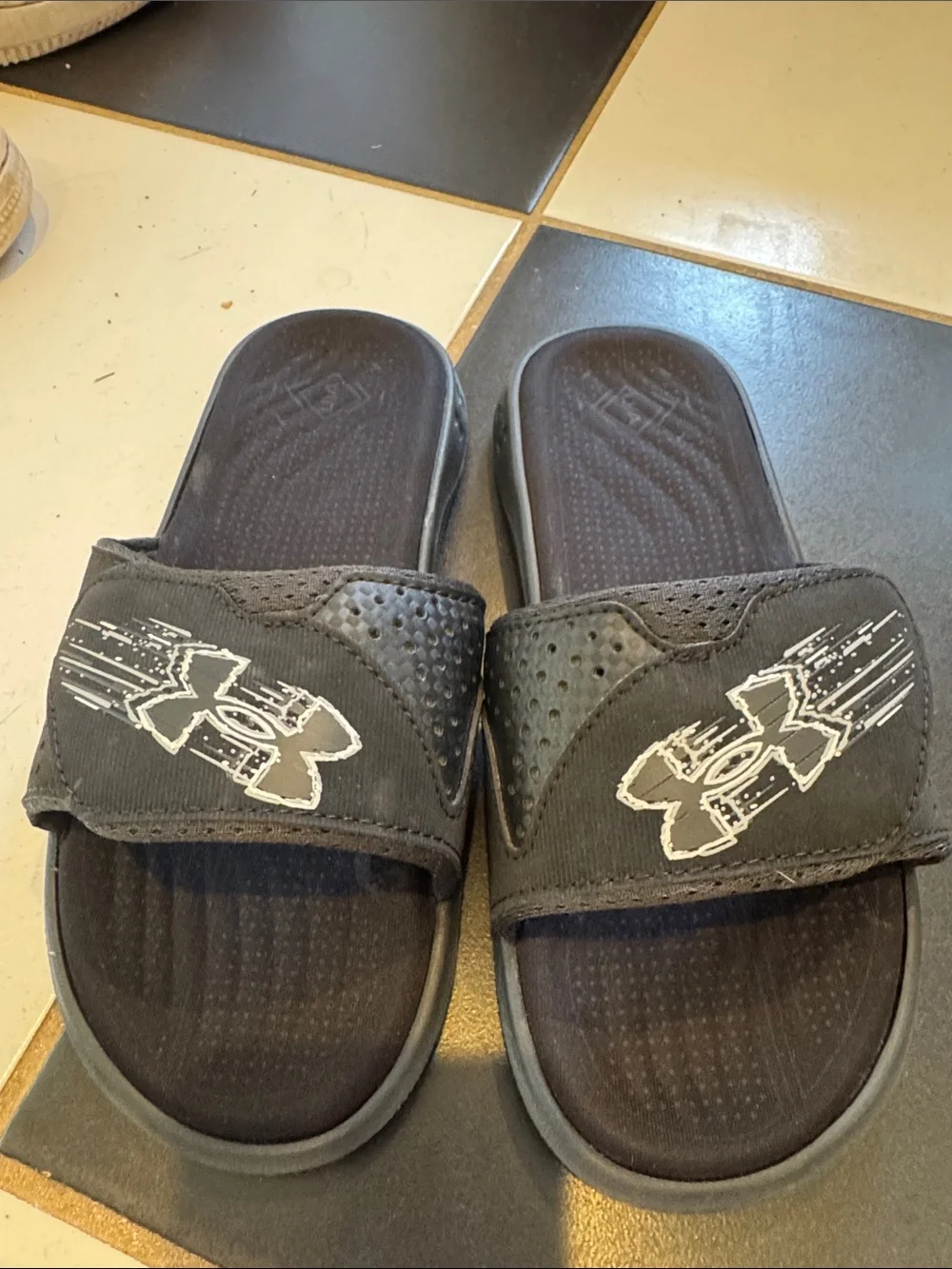 Under Armour Boys Black Slide Sandals with White Logo